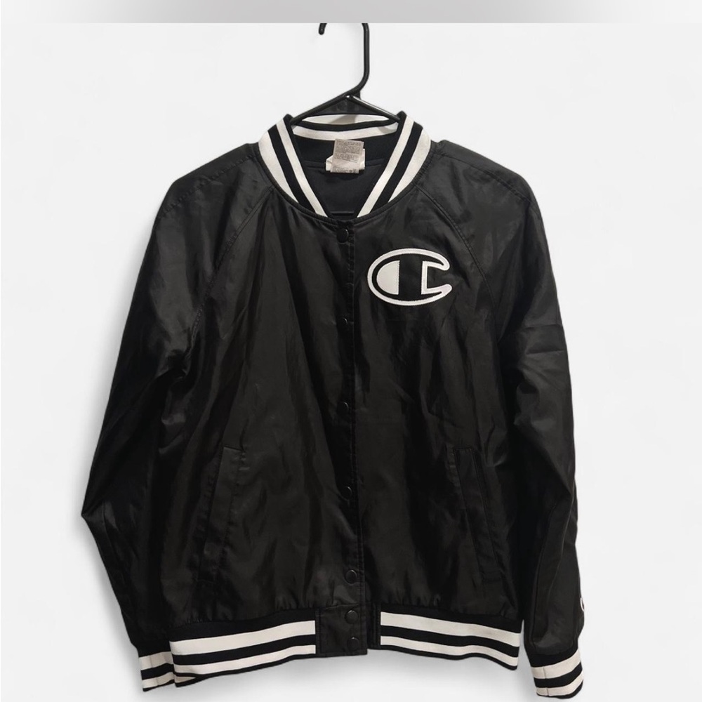 Champion Black Jacket with White Stripes